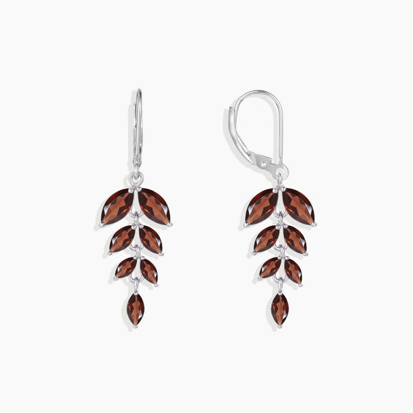 Sterling Silver Garnet Leaf Earrings - January Birthstone Jewelry