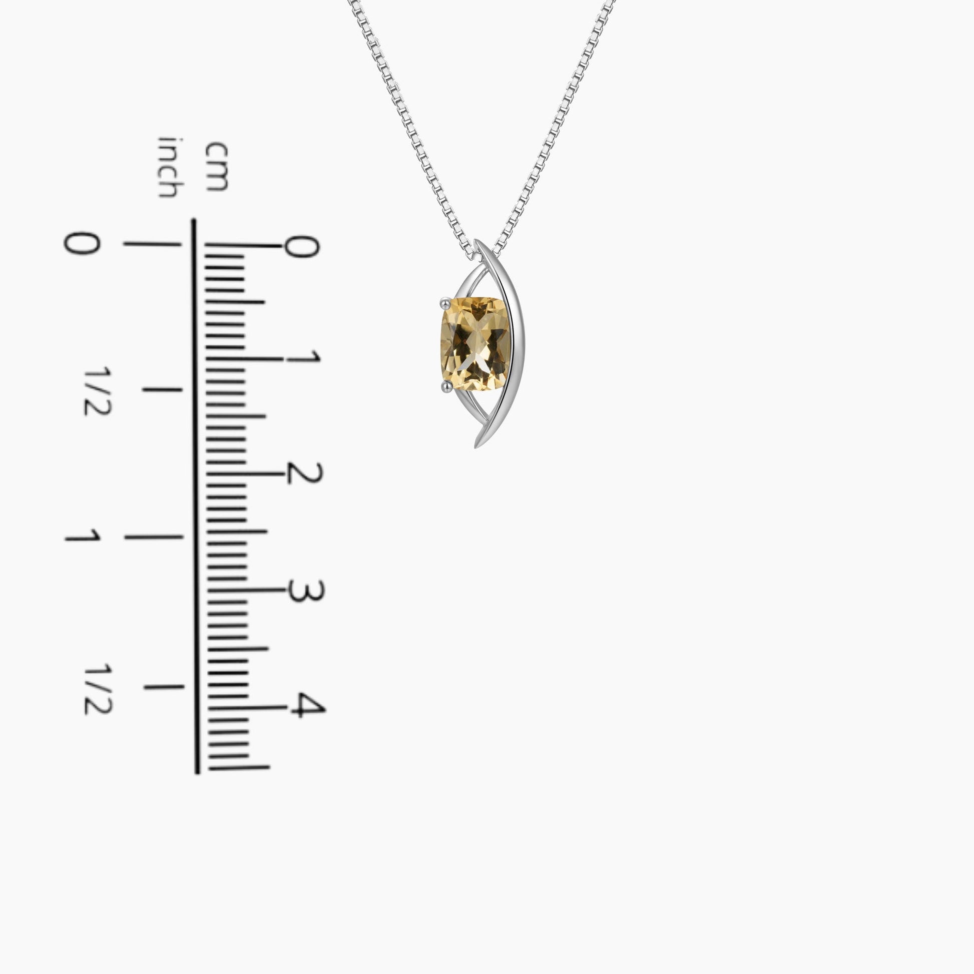 Citrine Cushion Cut Globe Necklace - Image displaying necklace with scale, providing size reference for accurate measurement.