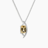 Citrine Cushion Cut Globe Necklace - View of the necklace showcasing the stunning citrine gemstone set in a cushion-cut design, suspended from a sterling silver chain.