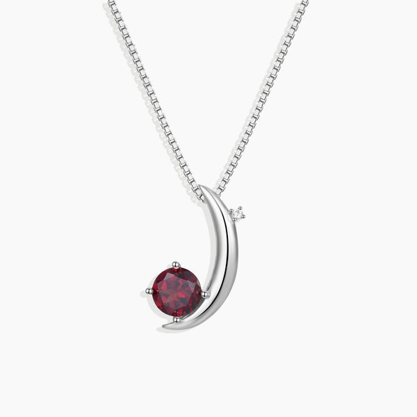 Sterling Silver Garnet Half Moon Pendant Necklace - January Birthstone Jewelry