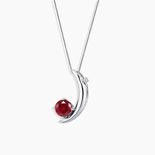 Sterling Silver Ruby Half Moon Pendant Necklace - Celestial Elegance