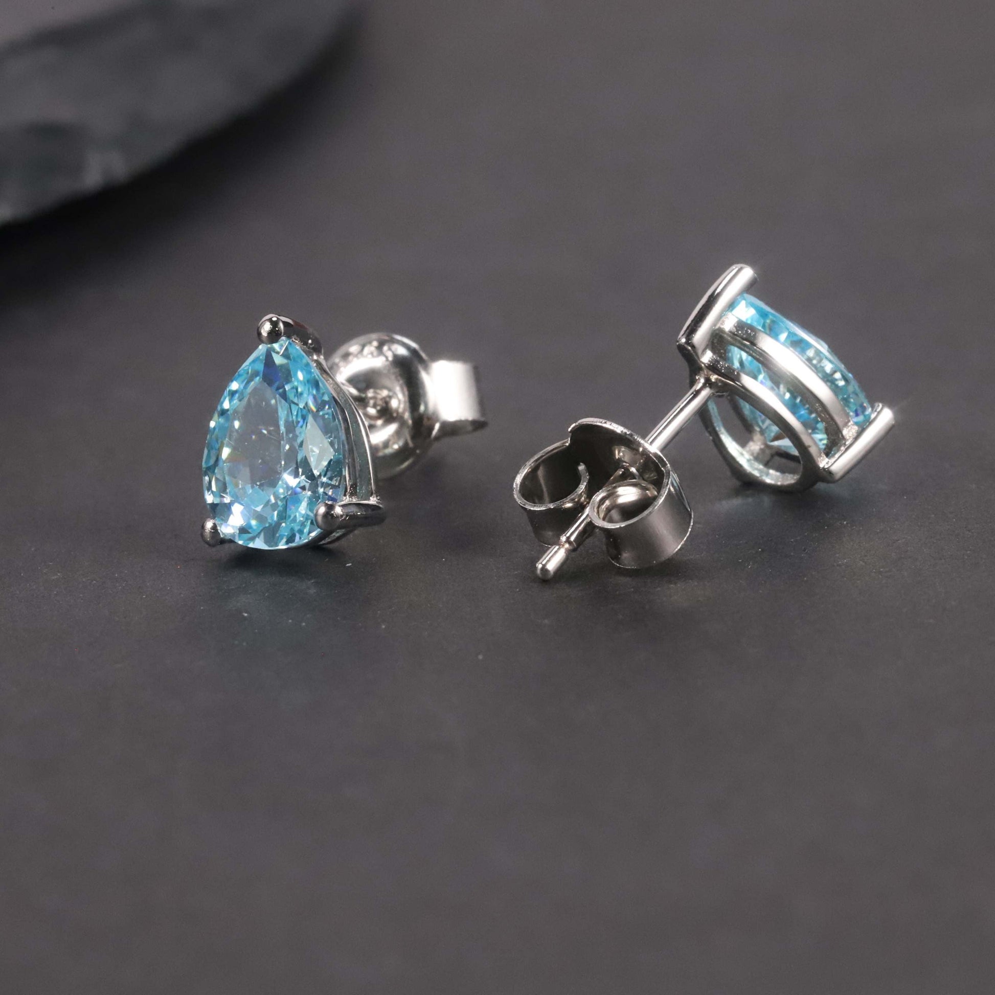 Aquamarine Pear Cut Stud Earrings in Sterling Silver - Irosk Australia ®