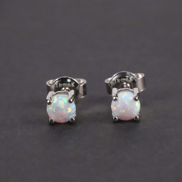 Opal Round Shape Stud Earrings in Sterling Silver - Irosk Australia ®