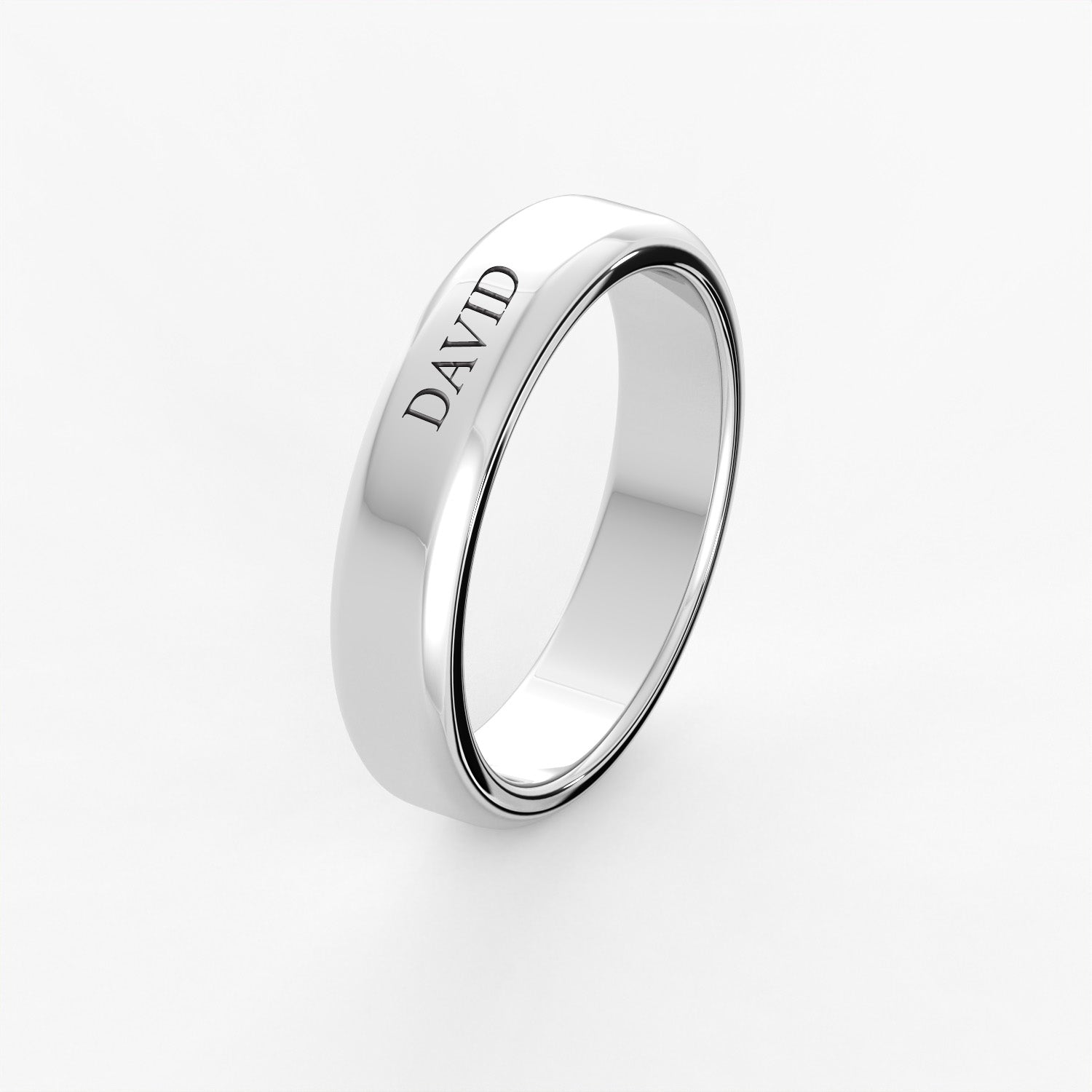 silver ring inscribed with david on an angle