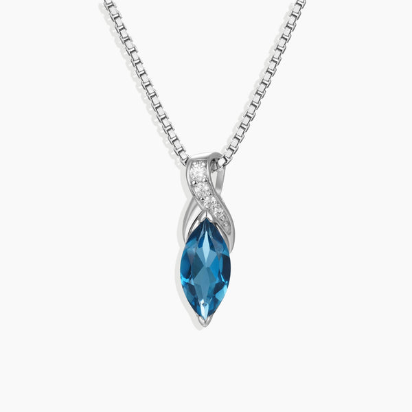 Front photo view of London Blue Topaz Infinity Pendant, ideal for gifting weather its gift for her, birthday or anniversary gift