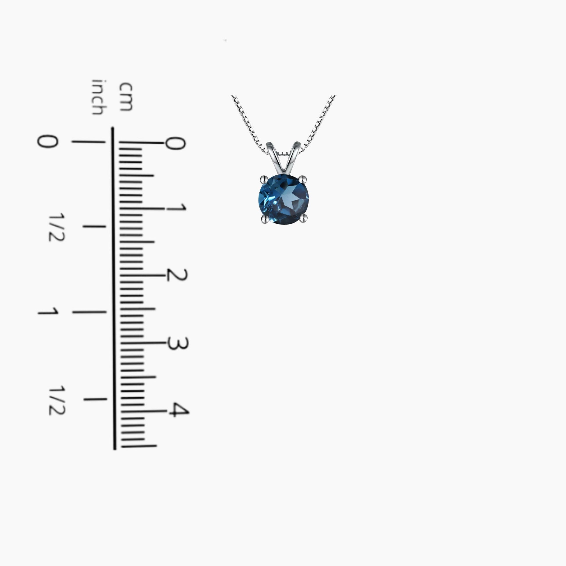 Round Cut London Blue Topaz Pendant displayed next to a scale for size comparison