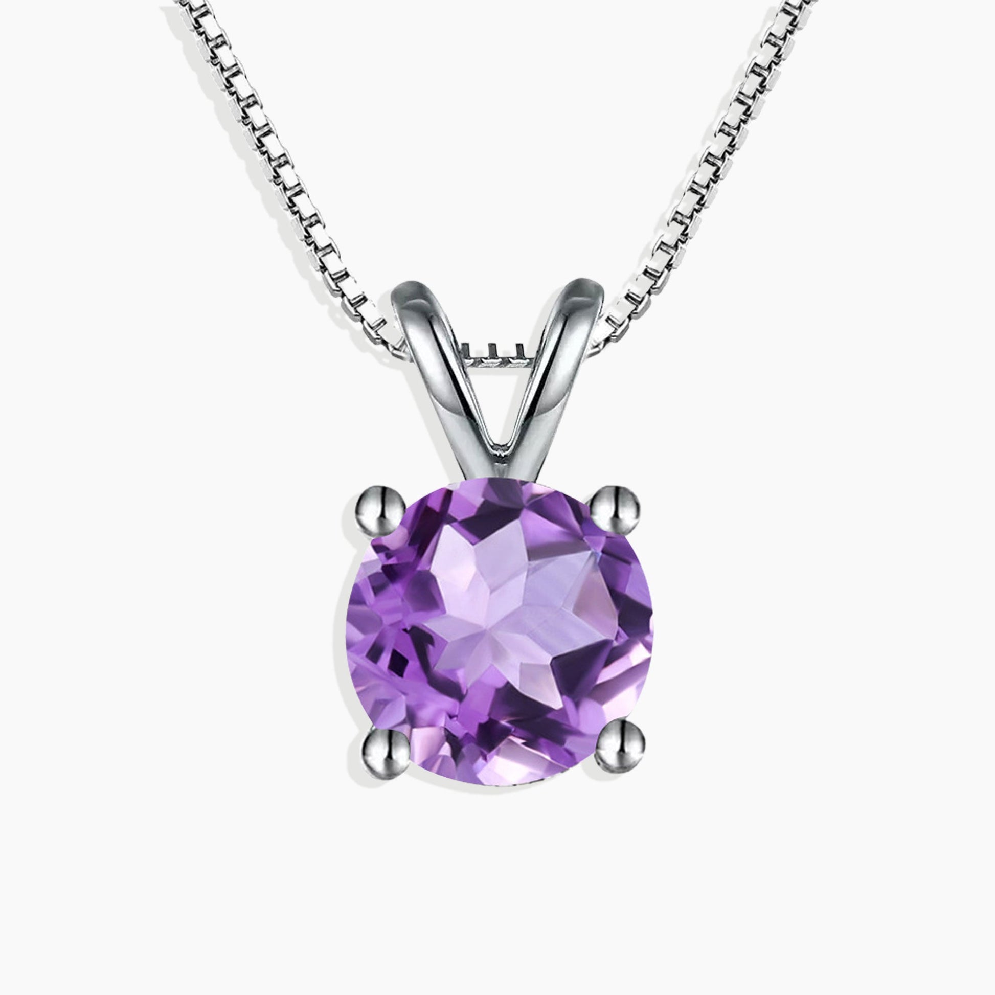 Front view of Round Shape Amethyst Pendant, showcasing a captivating round-cut amethyst stone set in sterling silver.