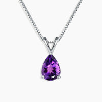 Front view of Elegant Pear Amethyst Pendant, showcasing a stunning pear-shaped amethyst stone set in sterling silver.