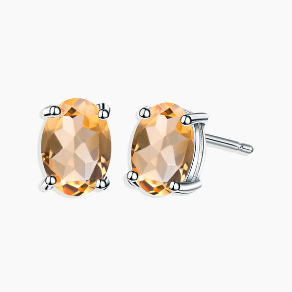 Sterling Silver Citrine Oval Cut Stud Earrings - Elegant Gemstone Jewelry