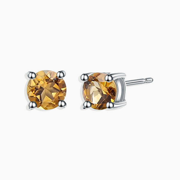 Sterling Silver Citrine Round Cut Stud Earrings - Elegant Gemstone Jewelry