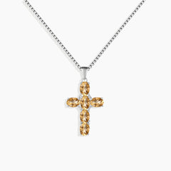 Citrine Cross Pendant Necklace in 925 Sterling Silver - Irosk Australia ®