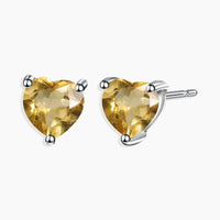 Sterling Silver Citrine Heart Shape Stud Earrings - Elegant Gemstone Jewelry