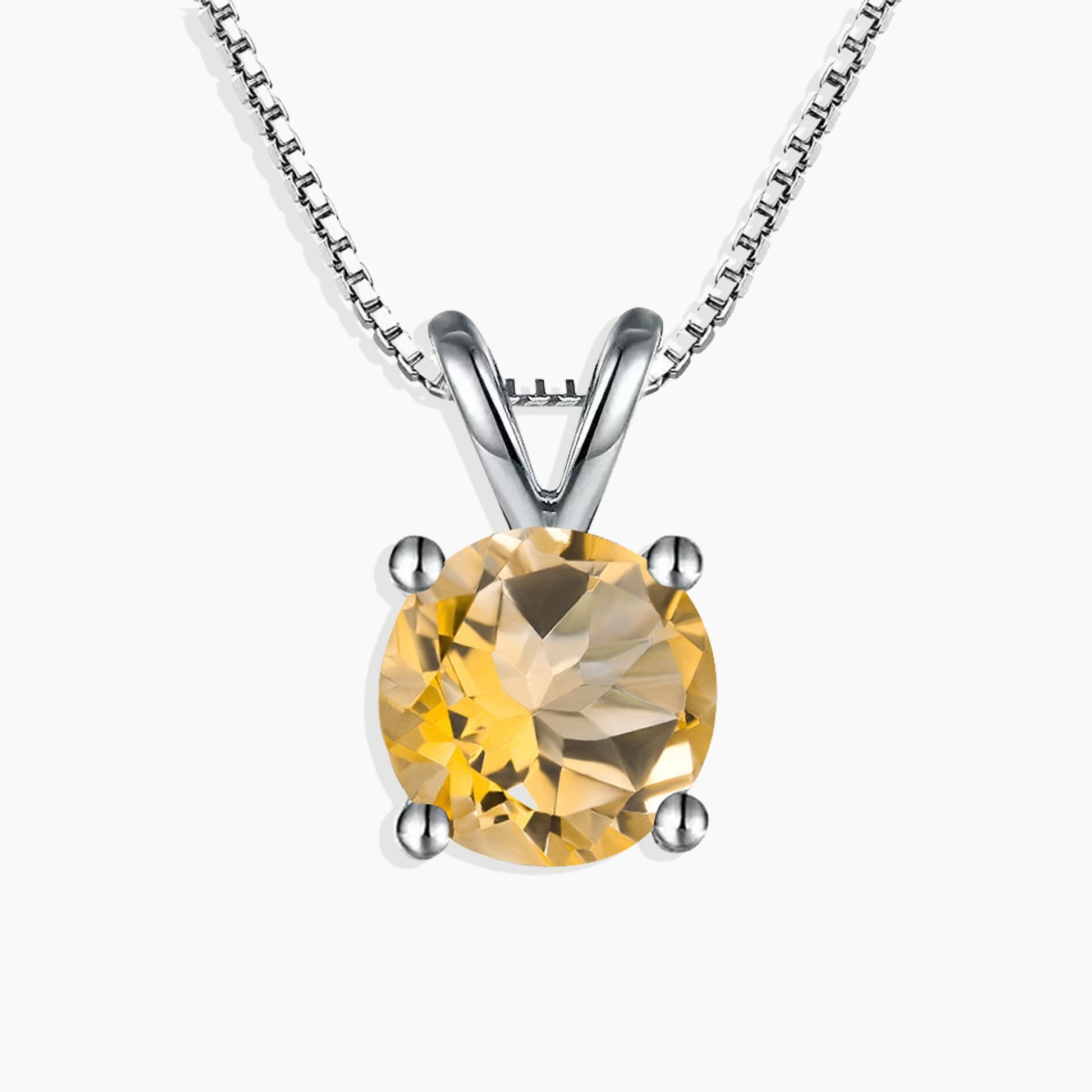 Irosk Sterling Silver Citrine Round Cut Necklace - Elegant Gemstone Jewelry"