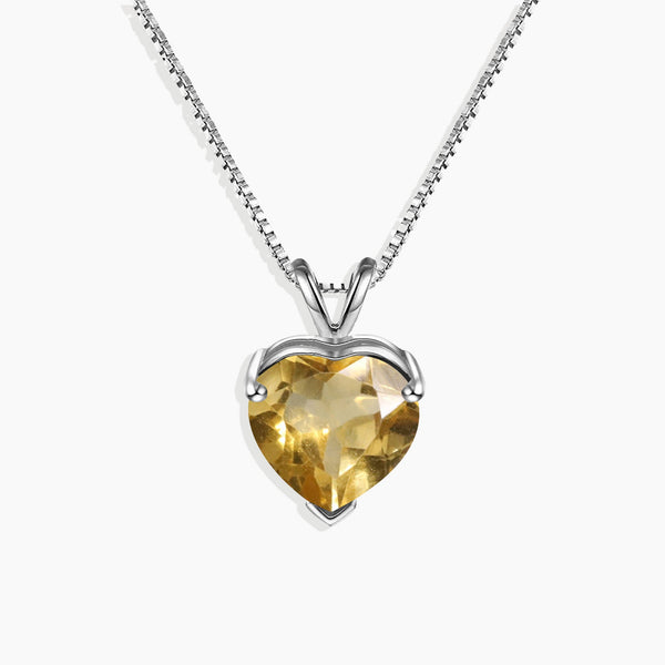  Sterling Silver Citrine Heart Shaped Gemstone Necklace - Elegant Jewelry