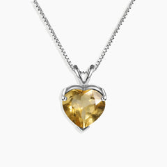 Heart Shaped Gemstone Necklace in Sterling Silver -  Citrine