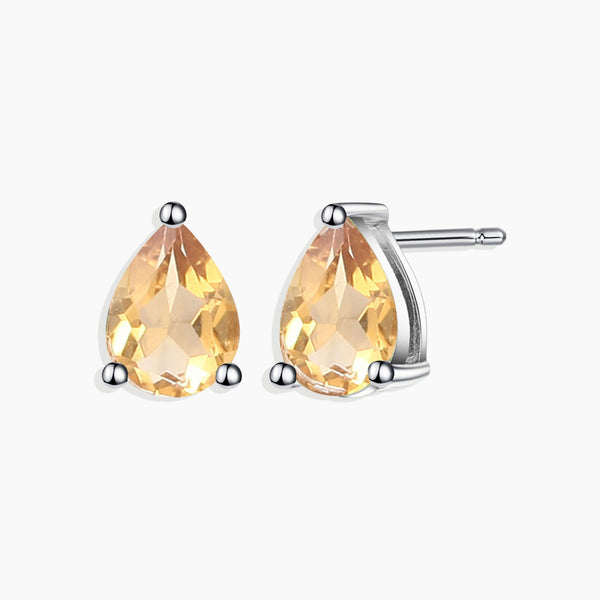 terling Silver Citrine Pear Cut Stud Earrings - Elegant Gemstone Jewelry"