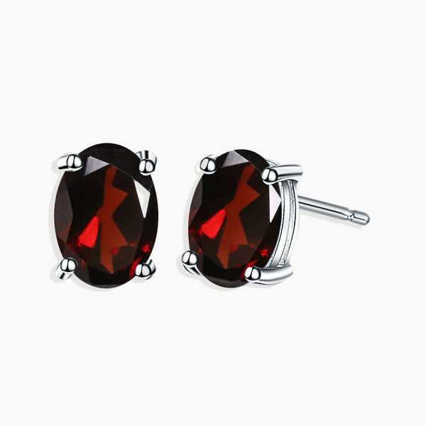 terling Silver Garnet Oval Cut Stud Earrings - January Birthstone Jewelry