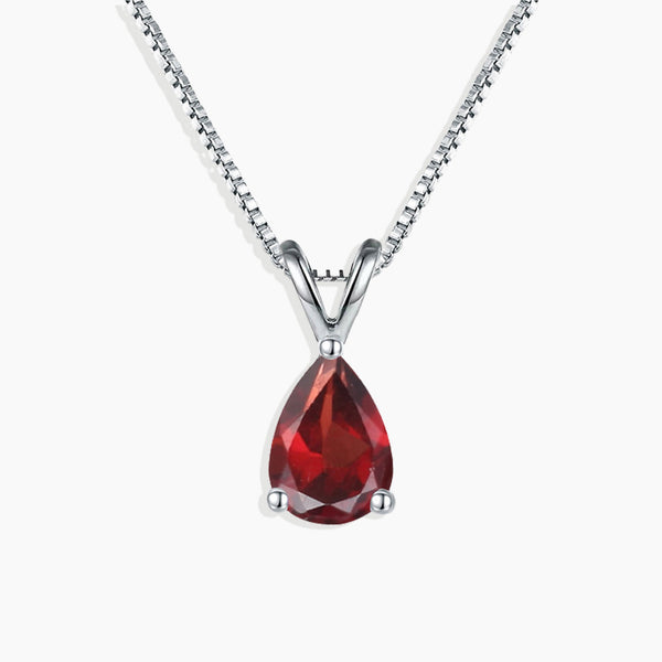 Sterling Silver Garnet Irosk Pear Cut Necklace - January Birthstone Jewelry