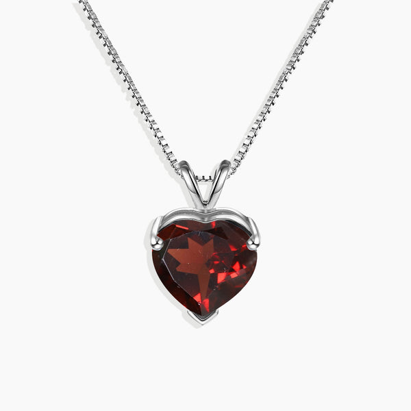 Sterling Silver Garnet Heart Shaped Gemstone Necklace - January Birthstone Jewelry