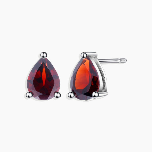 Sterling Silver Garnet Pear Cut Stud Earrings - January Birthstone Jewelry