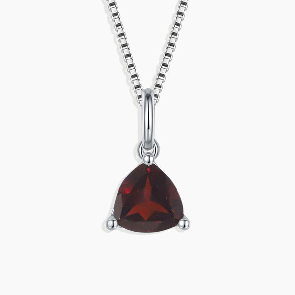 Sterling Silver Garnet Irosk Trillion Cut Necklace - January Birthstone Jewelry