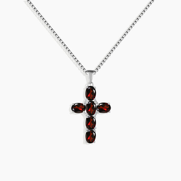 Sterling Silver Garnet Cross Necklace - Elegant Gemstone Jewelry