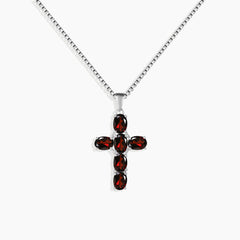 Garnet Cross Pendant Necklace in 925 Sterling Silver - Irosk Australia ®