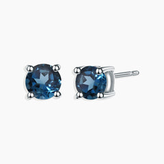 London Blue Topaz Round Shape Stud Earrings in Sterling Silver - Irosk Australia ®