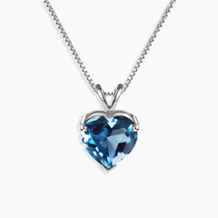 Heart Shaped Gemstone Necklace in Sterling Silver -  London Blue Topaz