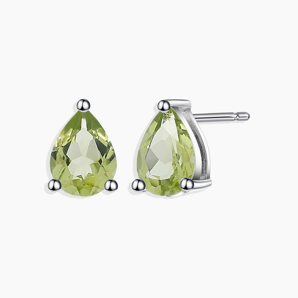 Front View: Pear Cut Peridot Studs in 925 Silver by Irosk