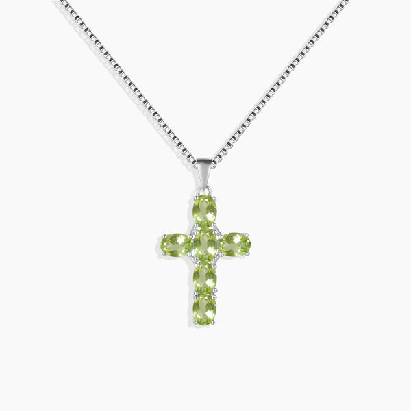front side photo of peridot cross pendant for ecommerce