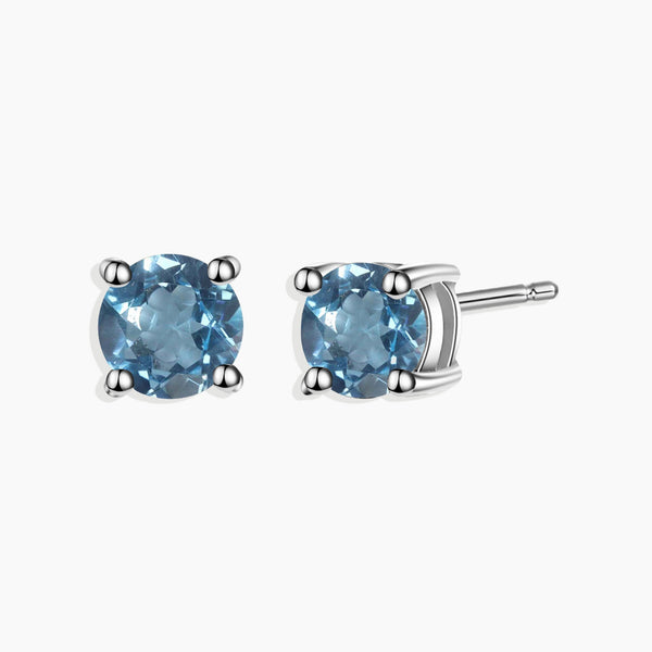 Front photo view of Swiss Blue Topaz Round Stud Earrings