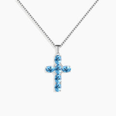 Swiss Blue Topaz Cross Pendant Necklace in 925 Sterling Silver - Irosk Australia ®