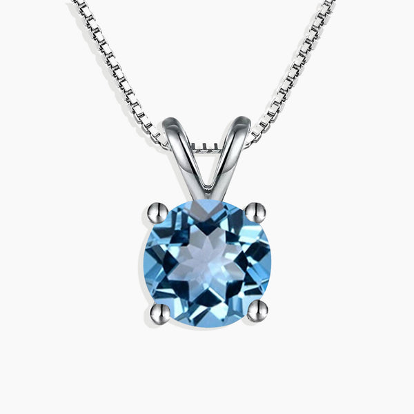 Front photo view of Round Cut Swiss Blue Topaz Pendant