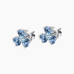 Flower Shape Stud Earrings in Sterling Silver -  Swiss Blue Topaz