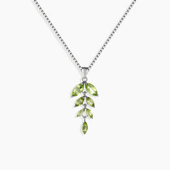 Peridot Leaf Pendant Necklace in Sterling Silver