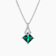 Emerald Princess cut Pendant Necklace in Sterling Silver