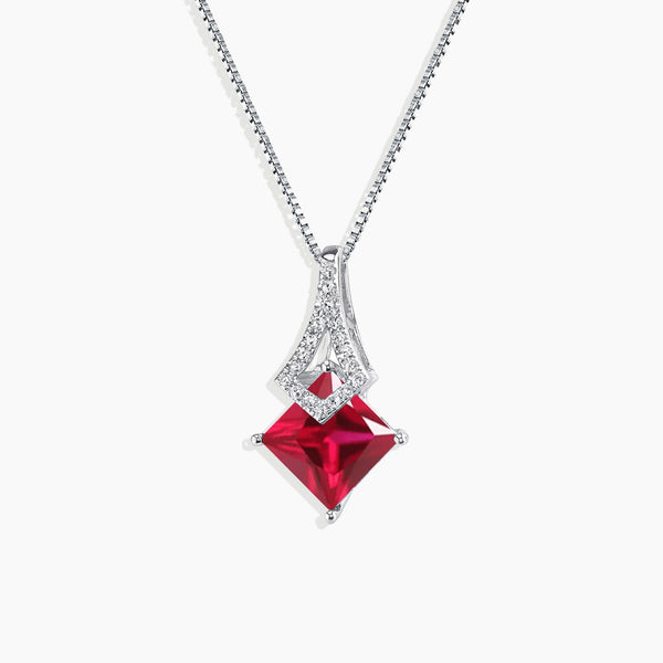  Sterling Silver Ruby Princess Cut Pendant Necklace - Royal Radiance