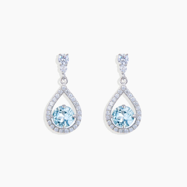 Front photo view of Sky Blue Topaz Round Cut Dangling Earrings