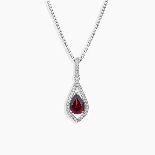 Sterling Silver Garnet Solitaire Pendant Necklace - January Birthstone Jewelry