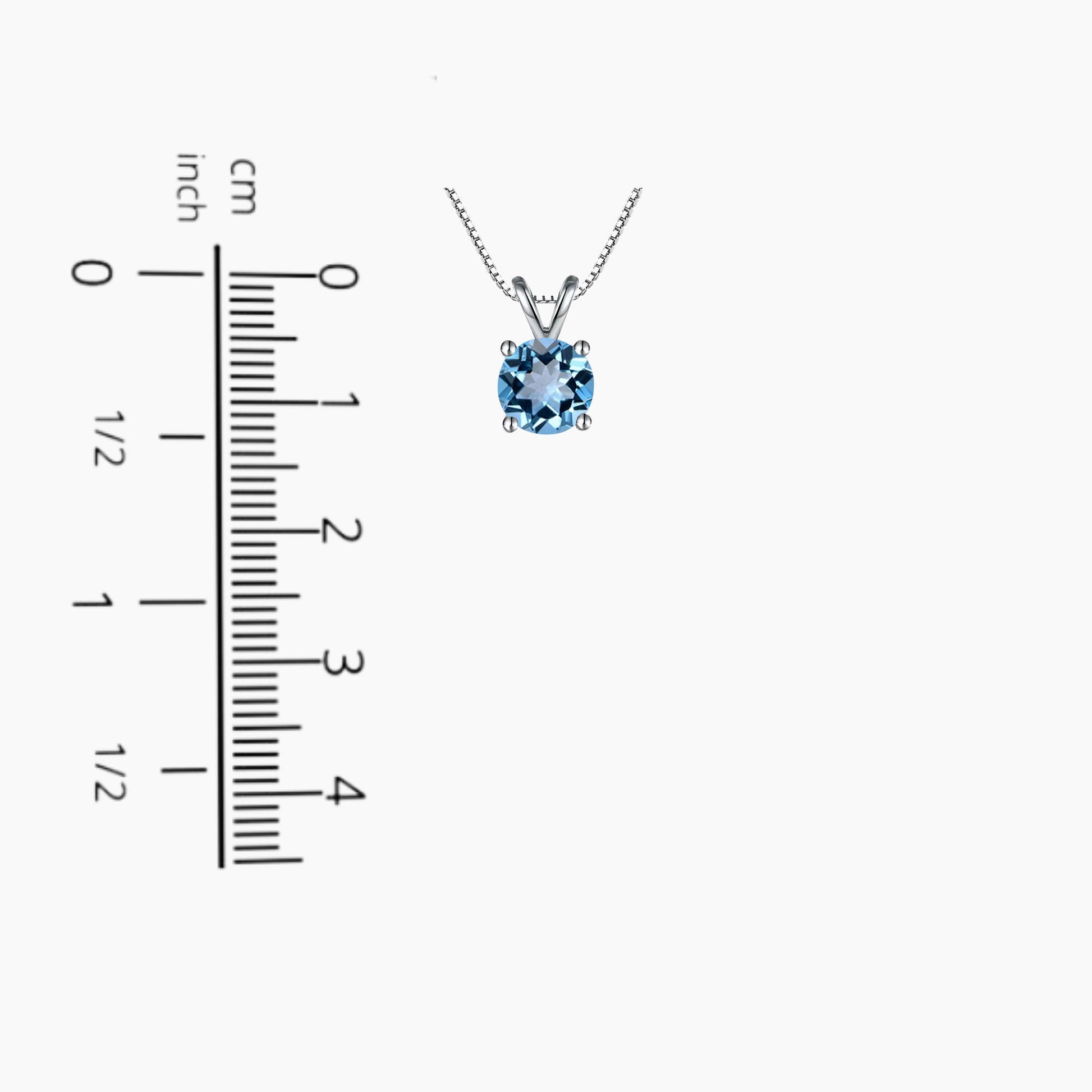 Round Cut Swiss Blue Topaz Pendant displayed next to a scale for size comparison