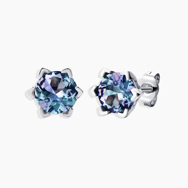 front and side view of alexandrite round studs