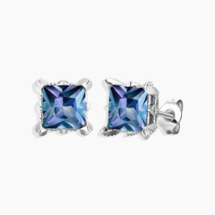 Alexandrite Princess Cut Stud Earrings - Sterling Silver | Irosk ® | June Birthstone