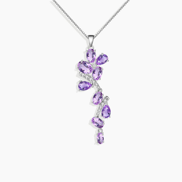 Amethyst snowflake pendant with box chain in silver