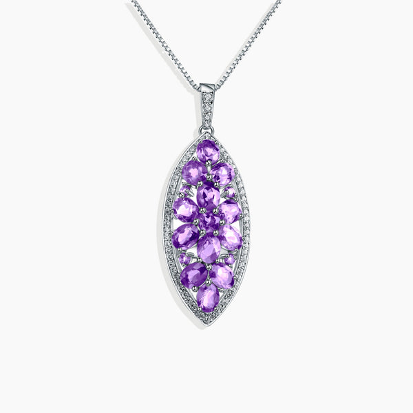 Front view of Ethereal Amethyst Twilight Necklace, showcasing a mesmerizing amethyst stone set in sterling silver, capturing the essence of twilight.
