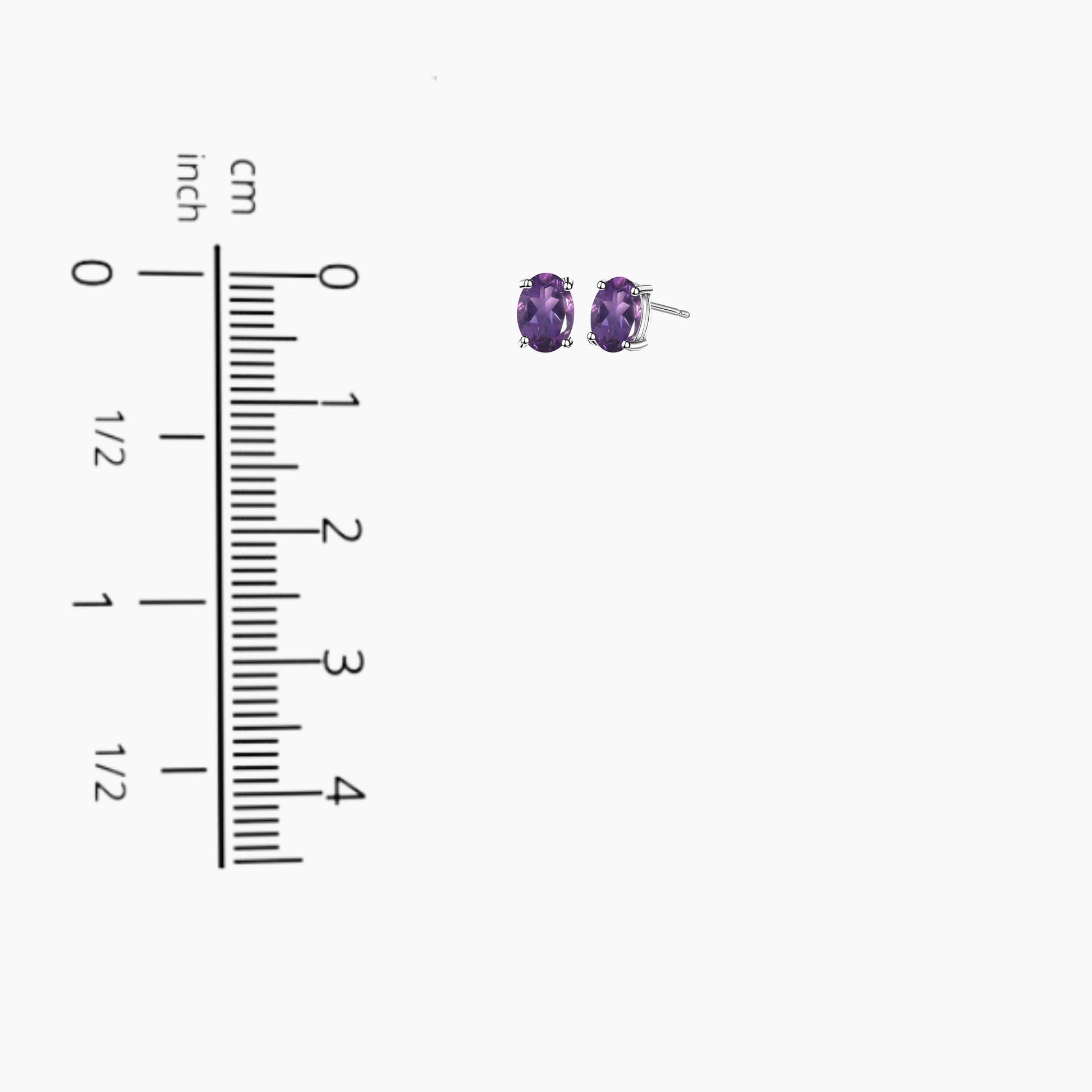 Amethyst Oval Stud Earrings displayed on a scale, providing an accurate representation of their size and dimensions.