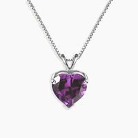 Front view of Timeless Amethyst Heart Pendant in Sterling Silver, showcasing a heart-shaped pendant adorned with a captivating amethyst stone.