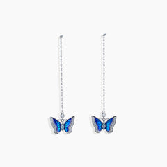 Irosk Blue Morpho Dangling Earrings in Sterling Silver