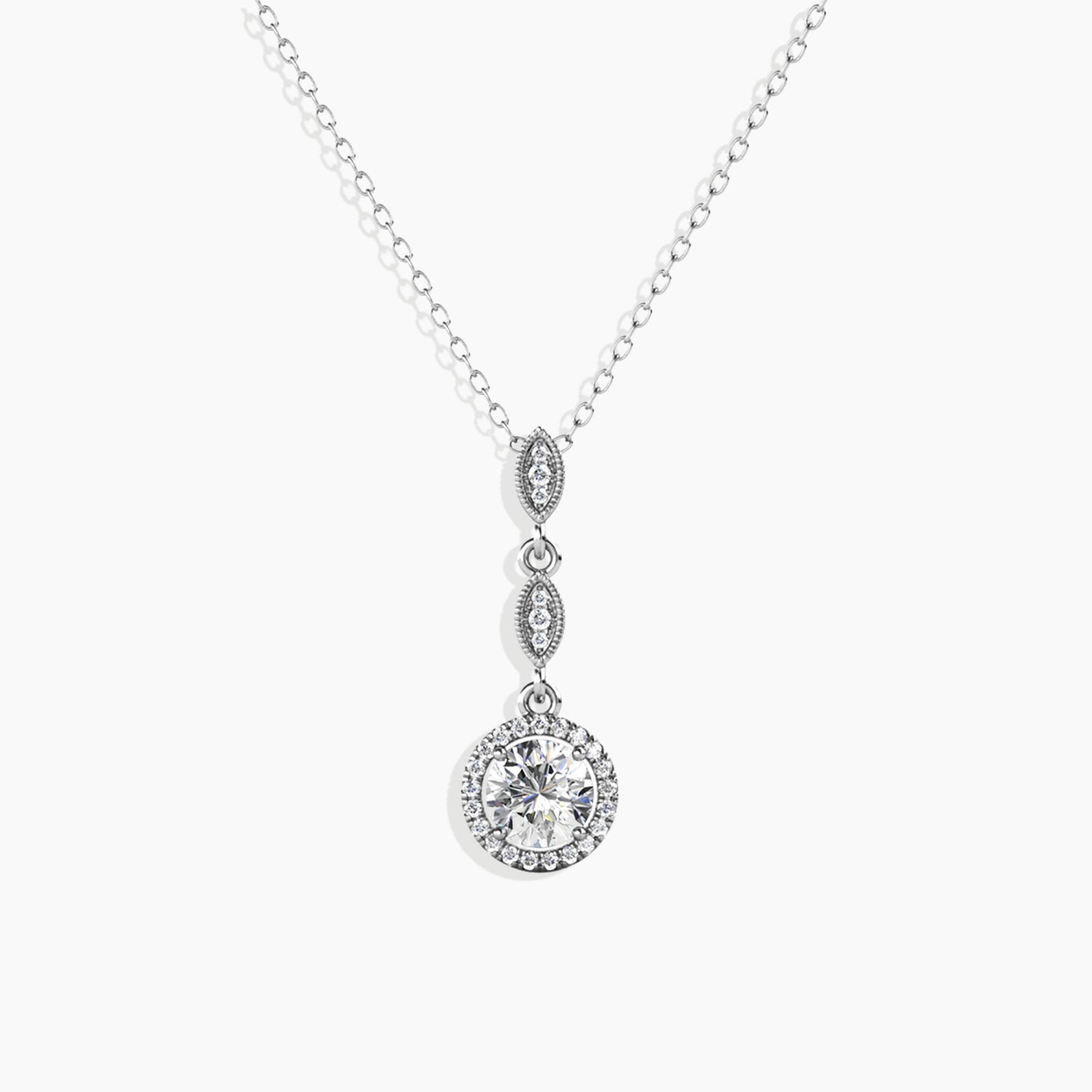Radiant Round Moissanite Droplet Pendant with CZ Accent - Front View