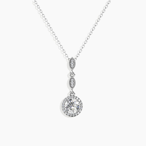 Radiant Round Moissanite Droplet Pendant with CZ Accent - Front View